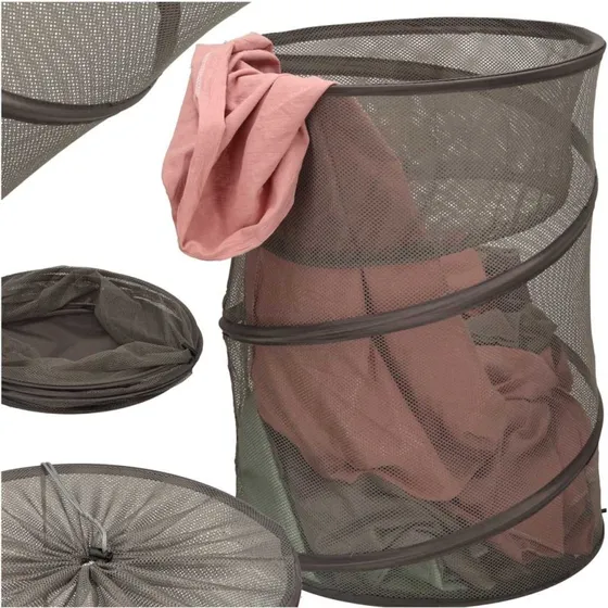 Vasketøjskurv sammenklappelig hængekurv i mesh grå 43×53 cm
