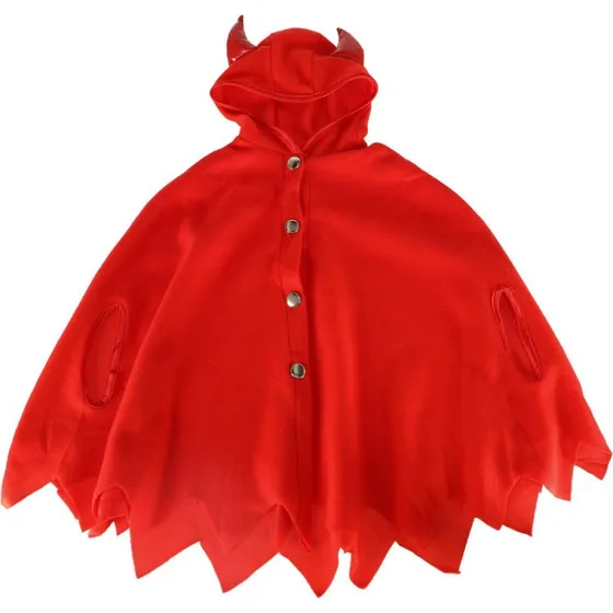 Djævlekappe med hætte og handsker, rød, str. S (100-110 cm)