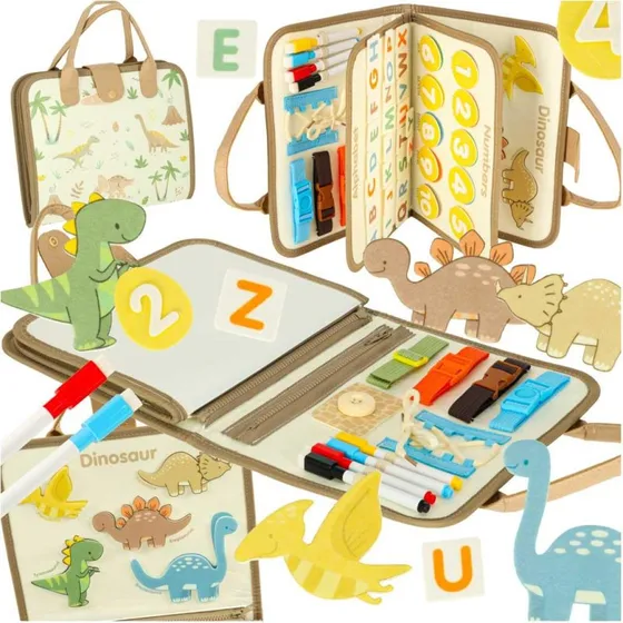 Montessori Sansemappe med Dinosaurer – 28×22 cm, Felt, 3+
