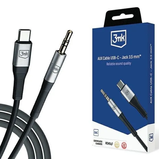 3MK USB-C til 3,5 mm AUX-kabel 1 m sort