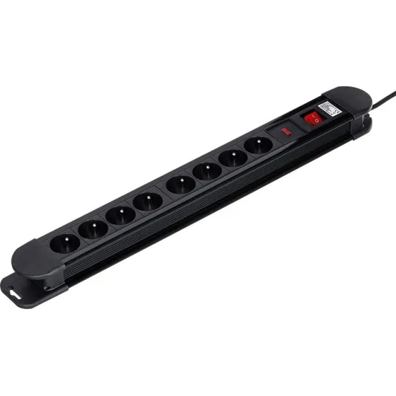 Maclean MCE11 8-stik stikdåse, sort, 1,5 m