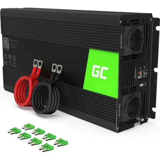 Green Cell INV25 1.500 W strøminverter 12 V til 230 V, sort