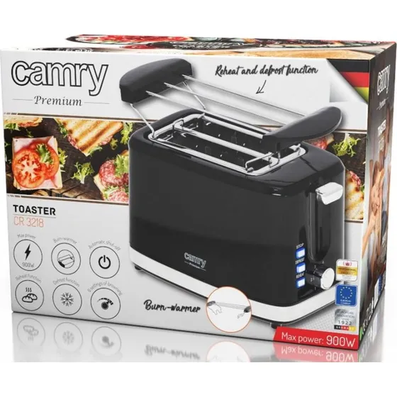 Camry CR 3218 Brødrister 900W 2-skiver Sort