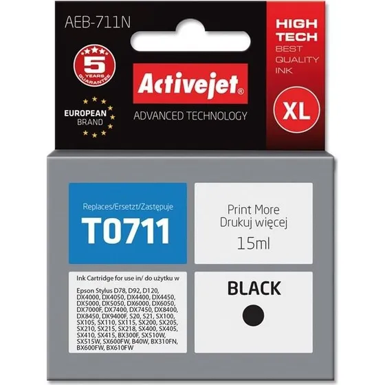 ActiveJet AEB-711N XL, sort, 15 ml – kompatibel til Epson T0711/T0891