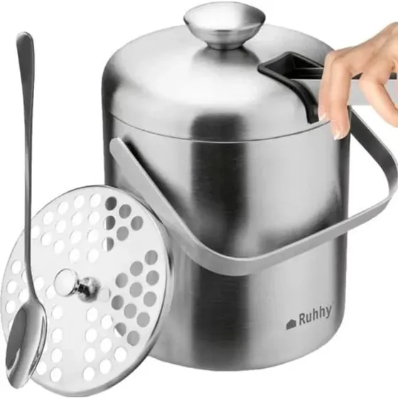 Iskøler i rustfrit stål 1,3 l med låg, tang, si og barske