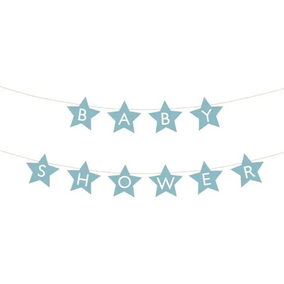Guirlande til babyshower, stjerner, lyseblå, 290 × 16,5 cm