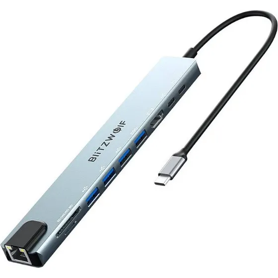 BlitzWolf BW-TH5 10-in-1 USB-C Dockingstation, Sølv