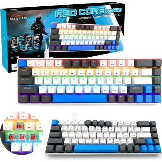 Media-Tech Red Core MX60 60% Mekanisk Gaming Tastatur - Hvid