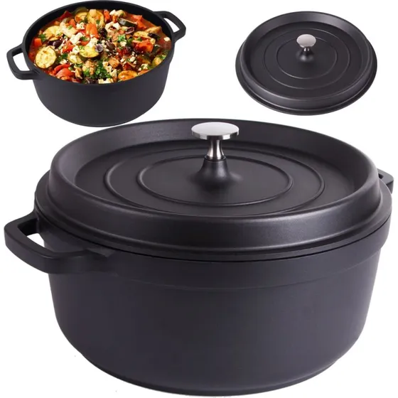 Gryde 6,6L med låg - Sort - Non-stick - Induktion
