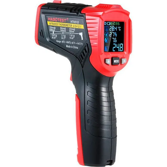 Habotest HT651D Digital Laser Pyrometer med Fugtighedsmåling
