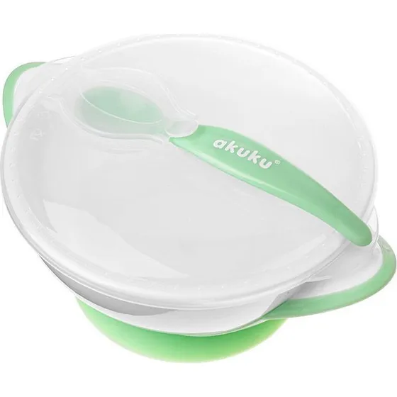 Akuku Babyskål med Sugekop og Ske, Grøn