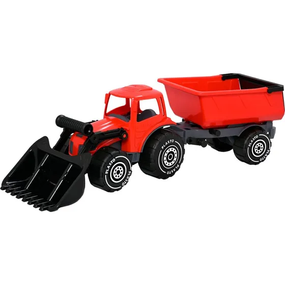Plasto Traktor med Frontlæsser og Anhænger, Rød, 56,5 cm