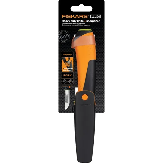 Fiskars Heavy Duty Universalkniv 219 mm med indbygget knivsliber