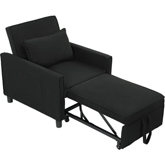 Lænestol 3-i-1, fløjlsbetræk sort, justerbar 3 positioner (74x84x81 cm)