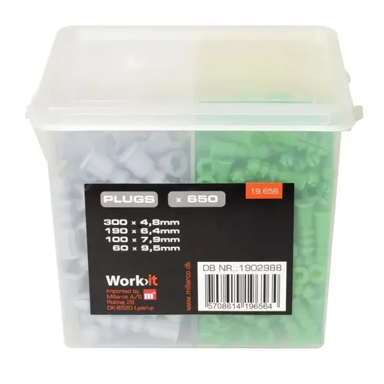Work>it Plugs 5.0-6.0-8.0-10.0 mm 650 stk. i boks