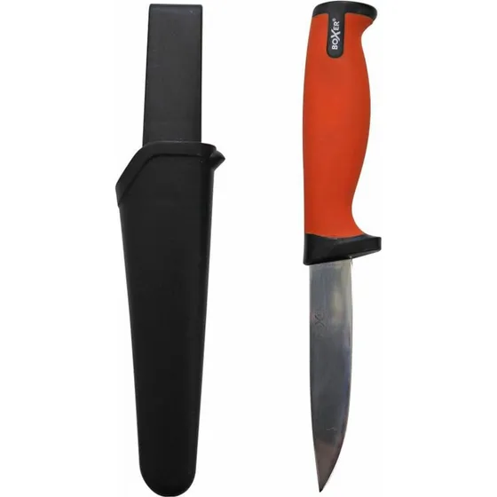Boxer Fishing Knife med Skede, 10 cm rustfrit stål, sort/orange