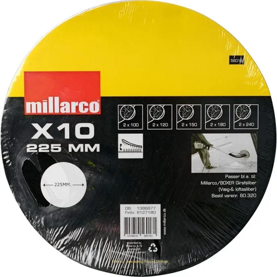 Millarco Slibepapir Ø225 mm, 10 stk. (K100/120/150/180/240)