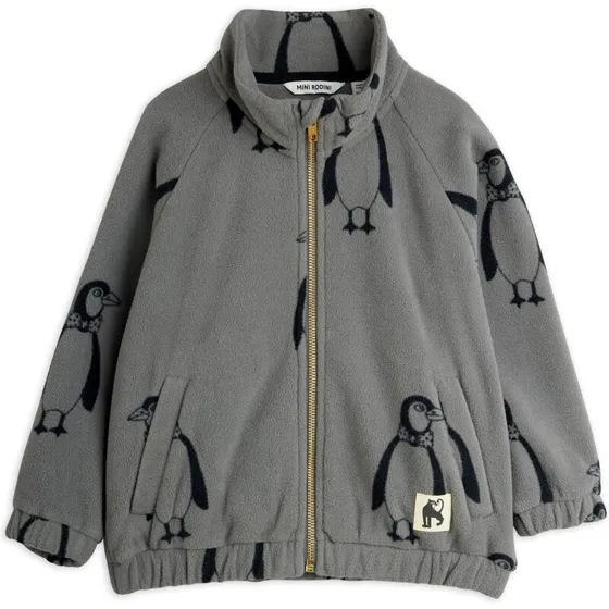 Mini Rodini Penguin Grey AOP Fleecejakke