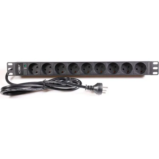 BKT Elektronik Powerpanel 9xDK LMJ med LED 1U sort