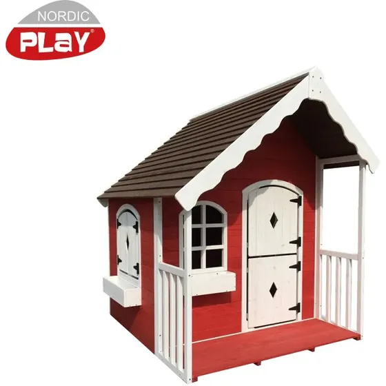 NORDIC PLAY Legehus med veranda 130x140x150 cm rød/hvid