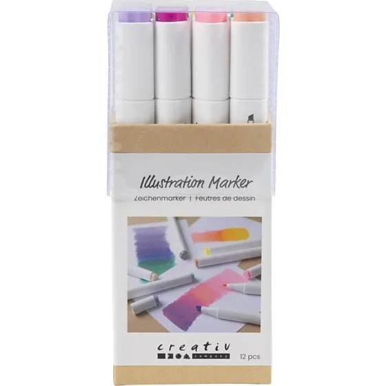Creative Toys Creativ Illustrationspenne 1+8 mm, Pastelfarver, 12 stk