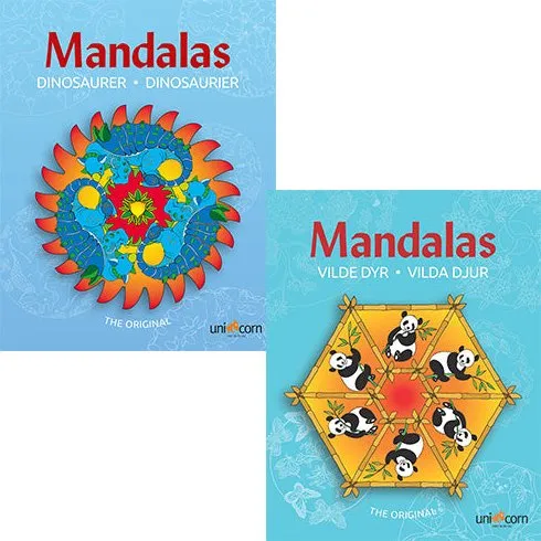 Mandalas - 2 Malebøger: Vilde Dyr & Dinosaurer