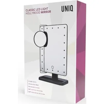 UNIQ® Hollywood Spejl med LED-Lys og 10x Forstørrelse – Sort