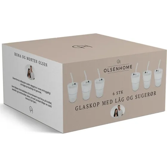 Olsen Home Glas med Låg & Sugerør 6 stk, 300ml