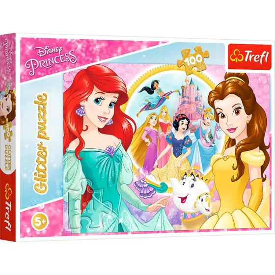 Trefl Glitter Puslespil - 100 Brikker - Disney Prinsesser