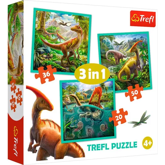 Trefl 34837 3-i-1 Puslespil - Dinosaurernes Verden