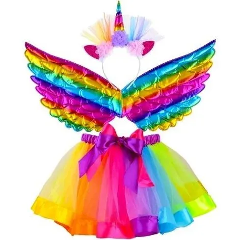 Unicorn Kids Kostume 3-del, regnbuefarvet