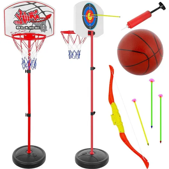 Børnebasketball med justerbar kurv og bueskydning