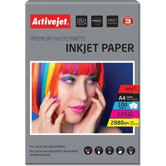 Activejet Fotopapir A4 Matte 125 g/m², 100 ark
