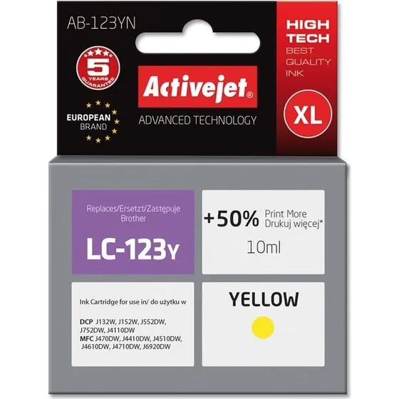 ActiveJet Supreme XL Gul Blækpatron 10 ml til Brother LC123Y/LC121Y