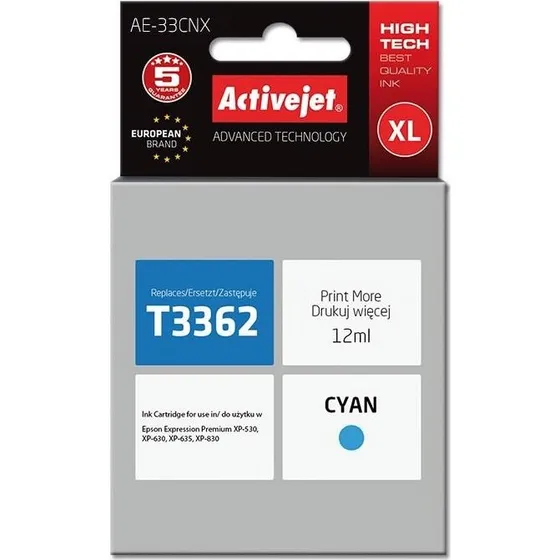 ActiveJet Cyan XL Blækpatron (Epson T3362 erstatning) 12 ml