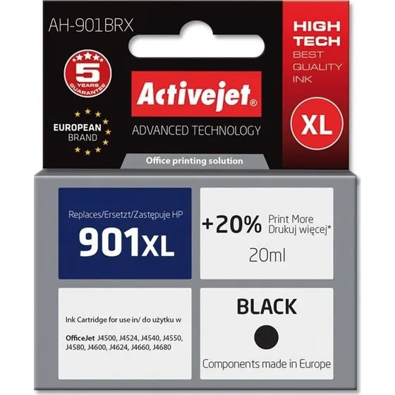ActiveJet AH-901BRX Premium, sort, 20 ml, kompatibel til HP 901XL