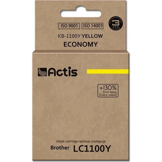 Actis KB-1100Y Gul Blækpatron, 19 ml, kompatibel med Brother LC1100Y/980Y