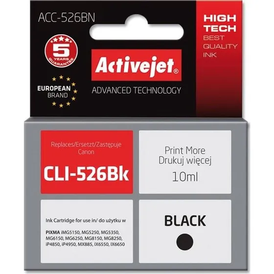 ActiveJet ACC-526BN, sort, 10 ml – kompatibel til Canon CLI-526BK