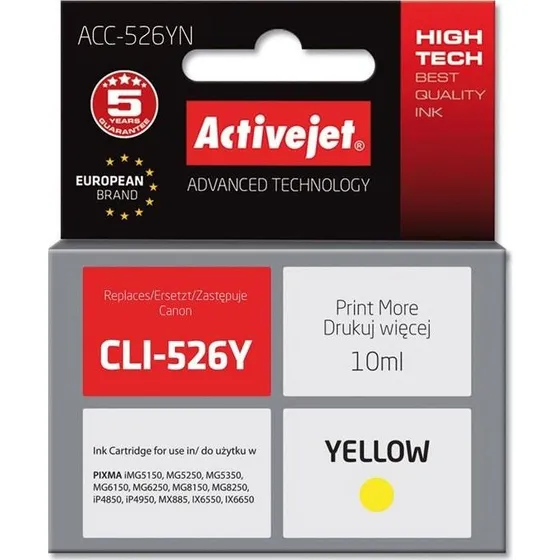 ActiveJet ACC-526YN, gul, 10 ml, kompatibel til Canon CLI-526Y