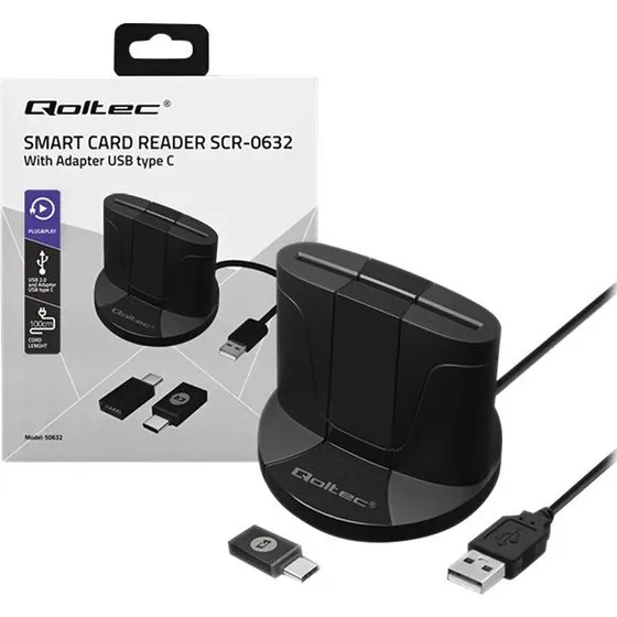 Qoltec SCR-0632 Smartkortlæser USB 2.0 Sort