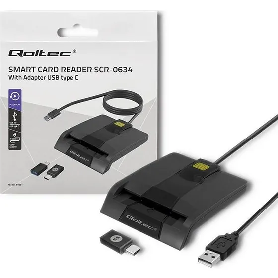 Qoltec SCR-0634 Smart kortlæser USB-C, sort