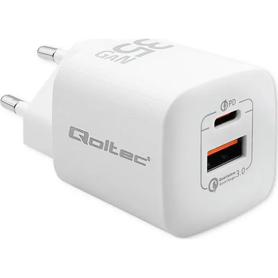 Qoltec 35W GaN-strømforsyning, hvid