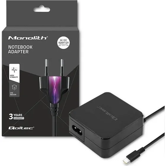 Qoltec USB-C 65W PD Oplader, Sort