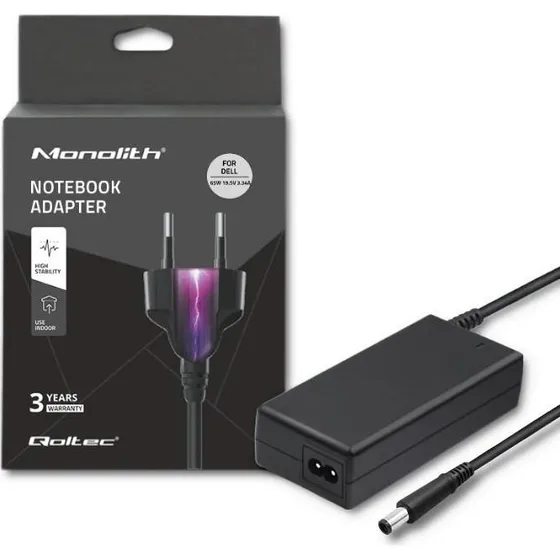 Qoltec 65W Strømforsyning til Dell, 19,5 V, 7,4×5,0 mm + pin