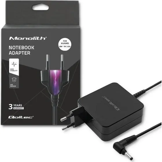 Qoltec 65 W Strømforsyning til Huawei, 19 V, 4,0×1,7 mm