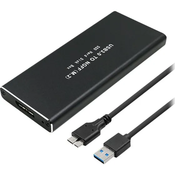 Qoltec M.2 SATA SSD Kabinet USB 3.0, Aluminium, Sort