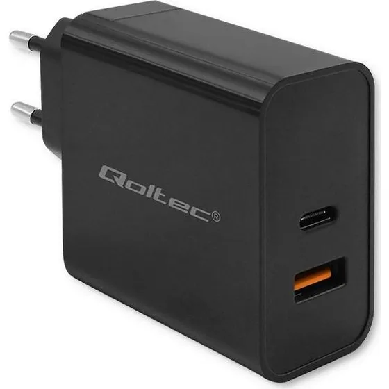 Qoltec Vægoplader USB-C + USB-A 90 W, sort