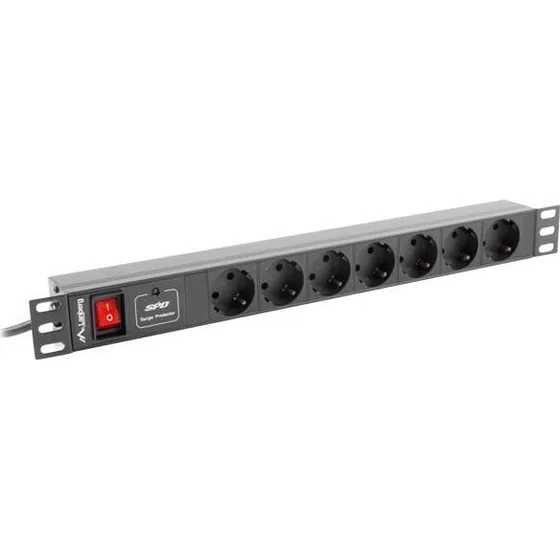 Lanberg 1U Stikdåse 7x Schuko 10A 1m Sort