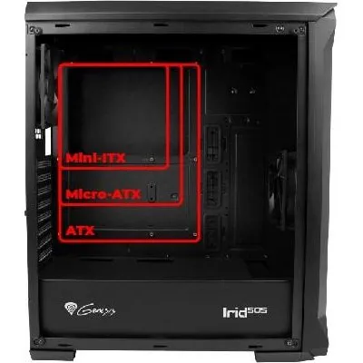 Natec Genesis Irid 505 Midi-Tower, Sort, Hærdet Glas