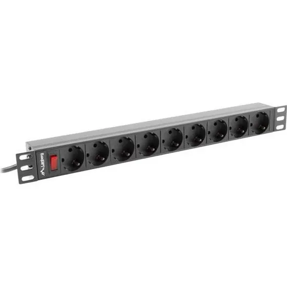 Lanberg Stikdåse 1U 9x Schuko 19" Rack PDU